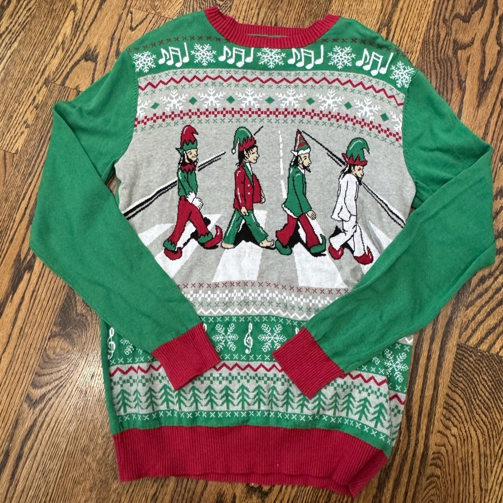 NWT UGLY CHRISTMAS SWEATER The Beatles Abbey Road Christmas Sweater Size M